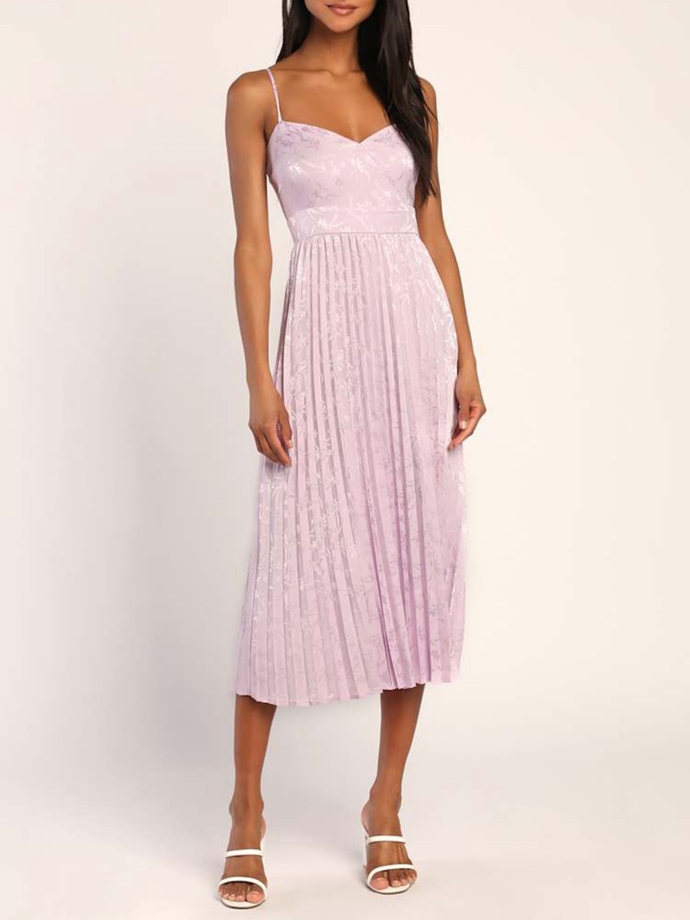 NWT Lulus Romance Lavender Lilac Floral Jacquard Pleated Satin Midi Dress XL